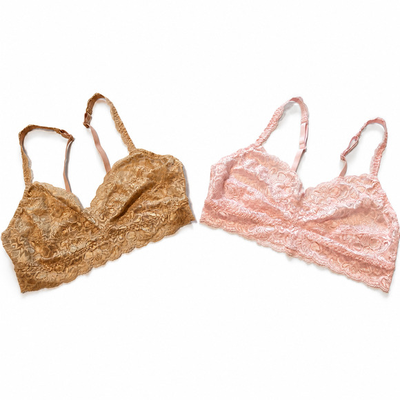 Quince Other - Quince Lace Bralette Womens Medium Pink Brown 2 Pack Scalloped Semi Sheer NWOT